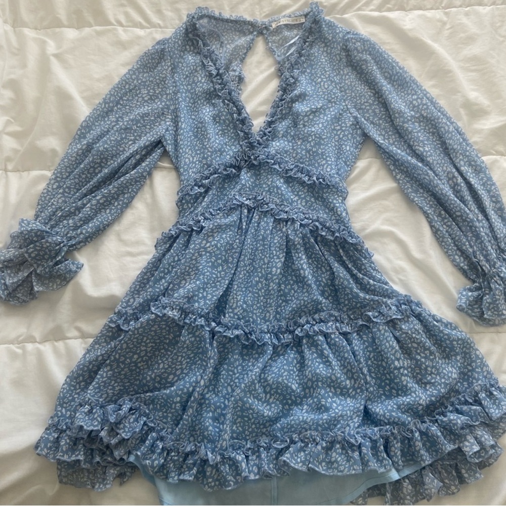 💙 Saints + Secrets Sky Blue Long Sleeve Ruffle Dress - Picture 3 of 7